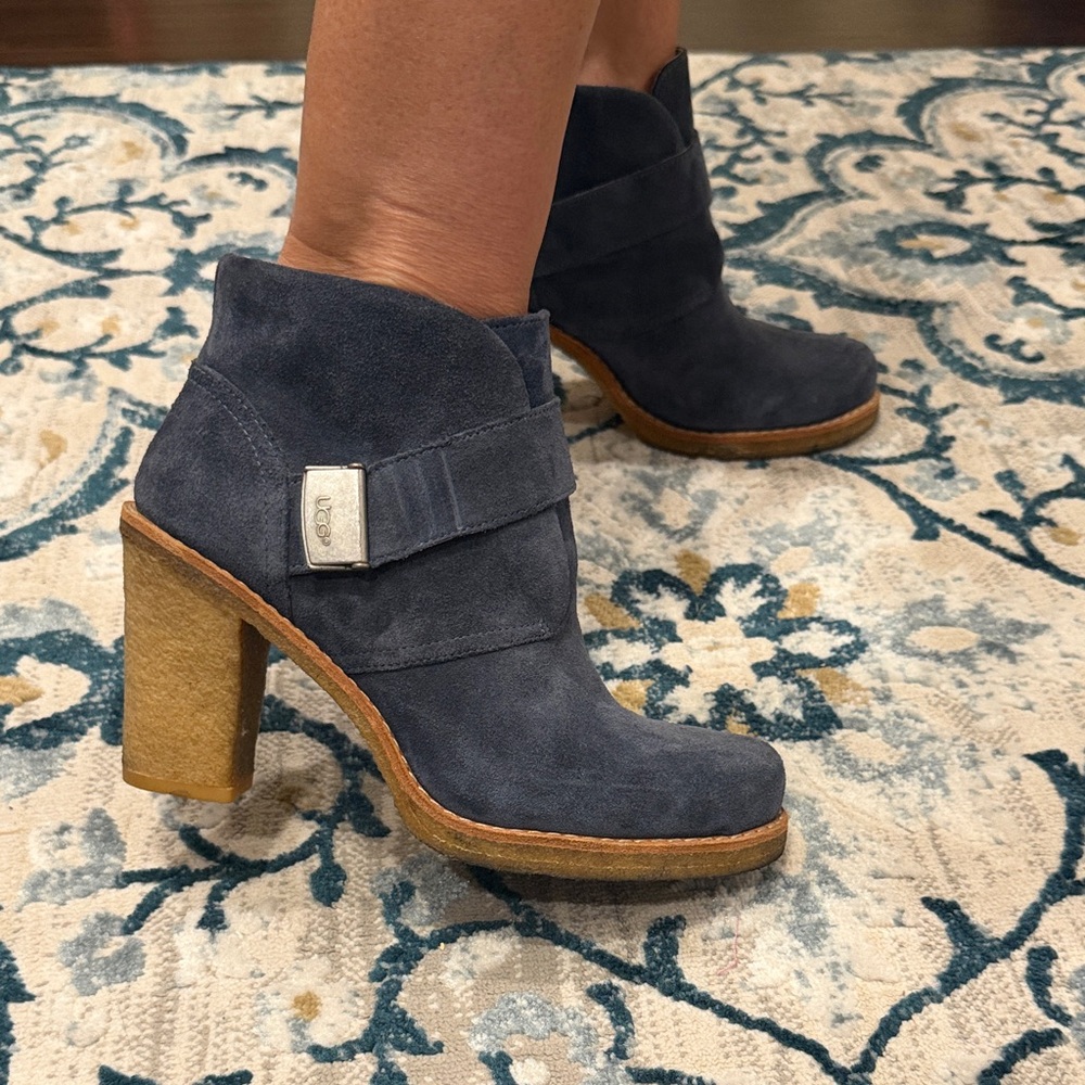 UGG Navy Suede Heeled Boots
